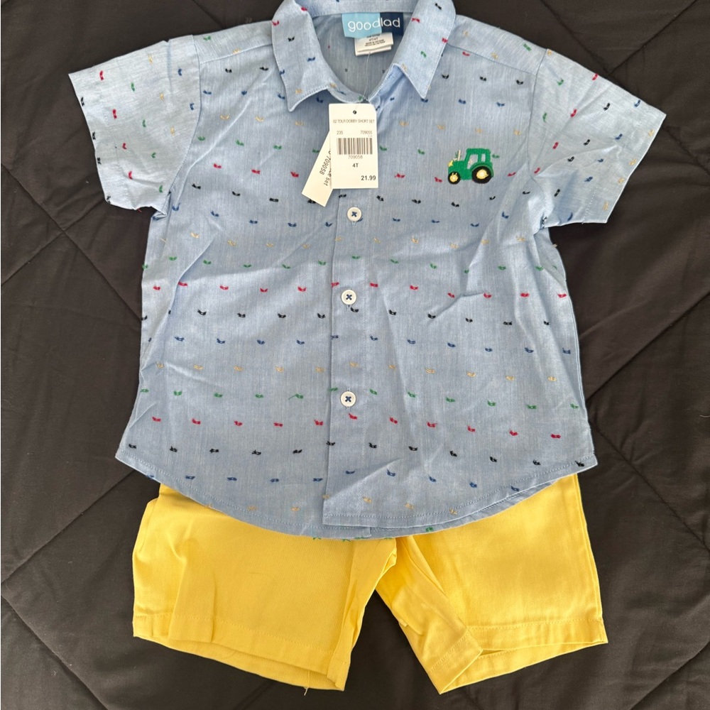 Good Lad Light Blue Patterned Shirt with Yellow Shorts